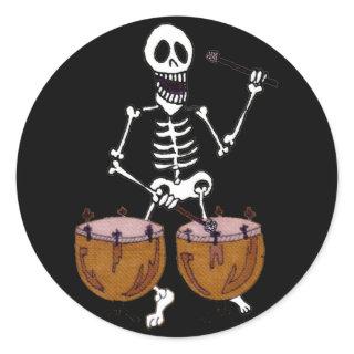 Skeleton Musician Drummer on Kettle Drums Classic Round Sticker