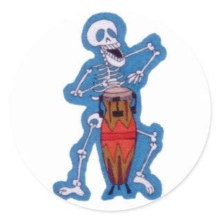 Skeleton Musician Skeleton Drummer Play Conga Drum Classic Round Sticker
