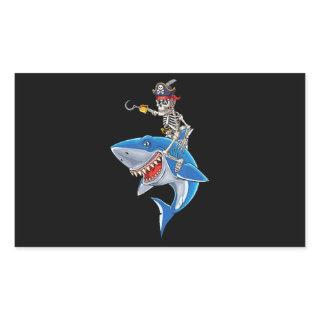 Skeleton Pirate Riding Shark Cute Boys Halloween Rectangular Sticker
