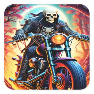 Skeleton Riding through the fire cave Square Sticker