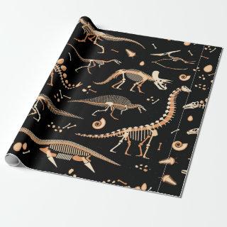 Skeletons of dinosaurs and fossils pattern