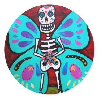 SKELLY BUTTERFLY CLASSIC ROUND STICKER