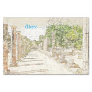 Sketch of ruins in Ancient Olympia, Elis, Greece Tissue Paper