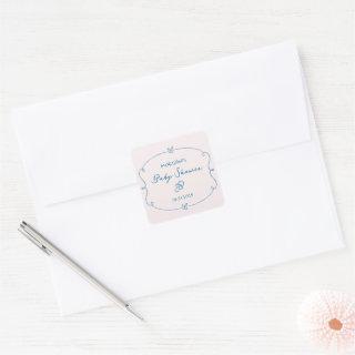 Sketched Cute Wavy Bow Frame Baby Shower Square Sticker