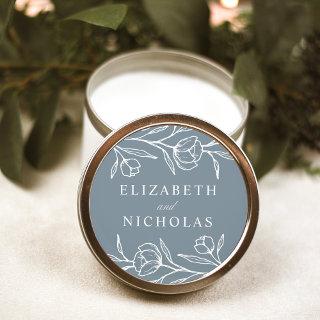 Sketched Floral Dusty Blue Wedding Classic Round Sticker