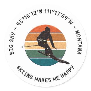 Ski Big Sky, Montana - Man Skier, Black Text Classic Round Sticker