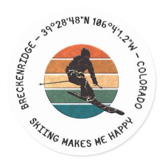 Ski Breckenridge, Colorado - Man Skier, Black Text Classic Round Sticker