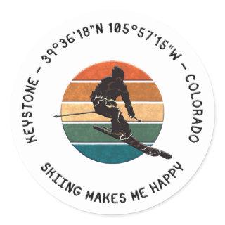 Ski Keystone, Colorado - Man Skier, Black Text Classic Round Sticker