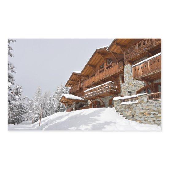 Ski resort chalet rectangular sticker