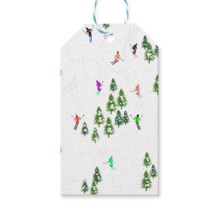 Skiers Skiing Illustration Ski Xmas Christmas   Gift Tags