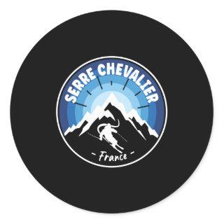 Skiing In Serre Chevalier France Blue Classic Round Sticker