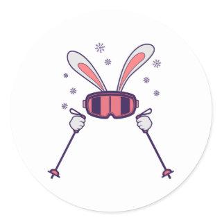 Skiing Rabbit with ski poles and ski goggles Classic Round Sticker