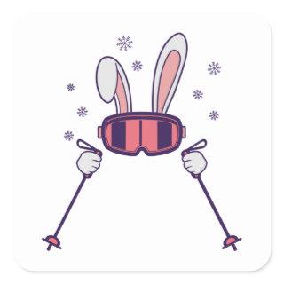 Skiing Rabbit with ski poles and ski goggles Square Sticker