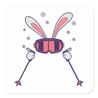 Skiing Rabbit with ski poles and ski goggles Square Sticker