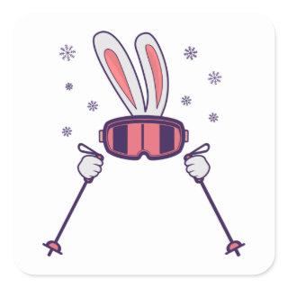 Skiing Rabbit with ski poles and ski goggles Square Sticker