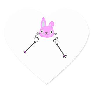 Skiing Rabbit with ski poles Heart Sticker