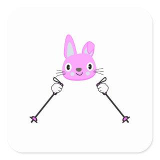 Skiing Rabbit with ski poles Square Sticker