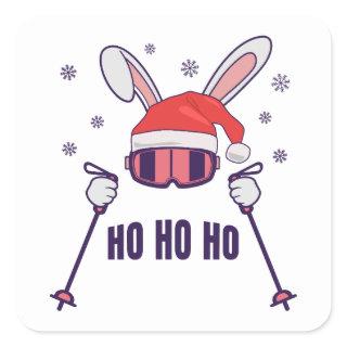 Skiing Santa Rabbit with Santa Hat and ski poles S Square Sticker