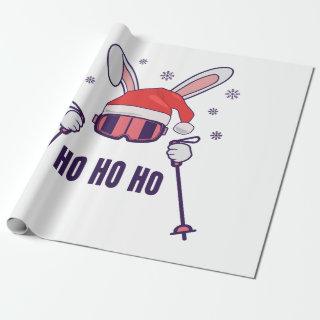 Skiing Santa Rabbit with Santa Hat and ski poles S