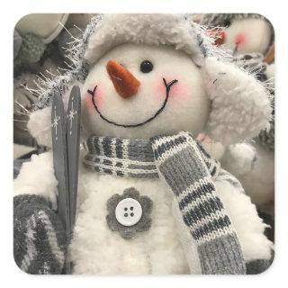 **SKIING SNOWMAN** CHRISTMAS SQUARE STICKER