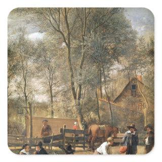 Skittle Players outside an Inn, c.1660-63 Square Sticker