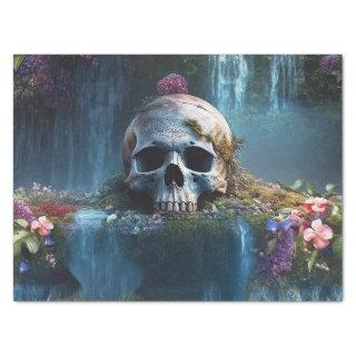 Skull among Waterfalls and Flowers Decoupage Tissue Paper