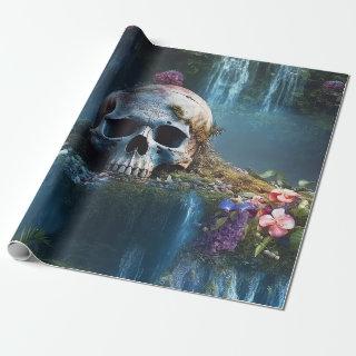 Skull among Waterfalls and Flowers