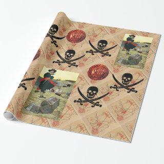 SKULL AND  SWORDS ,PIRATES TREASURE MAP PARCHMENT