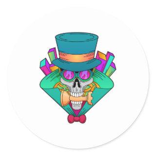 Skull at Chess with Chess piece Rook Classic Round Sticker