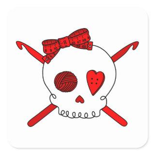 Skull & Crochet Hooks (Red) Square Sticker