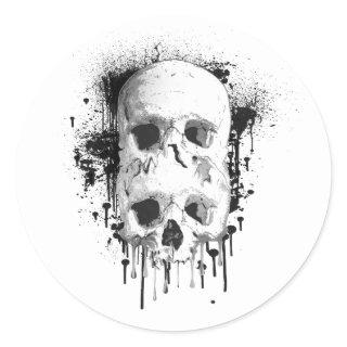 Skull Drip Black Ink Graphic Party Classic Round Sticker