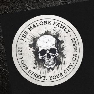 Skull grunge Halloween return address Classic Round Sticker