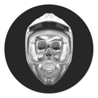 Skull Helmet on Black Classic Round Sticker