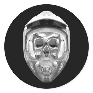 Skull Helmet on Black Classic Round Sticker