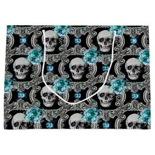 Skull Pattern Blue Floral Large Gift Bag