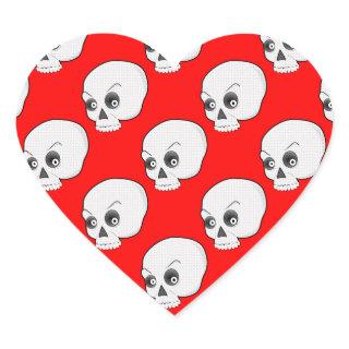 Skull Pattern On Red Background Heart Sticker