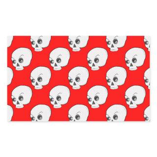 Skull Pattern On Red Background Rectangular Sticker