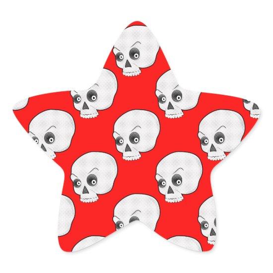 Skull Pattern On Red Background Star Sticker