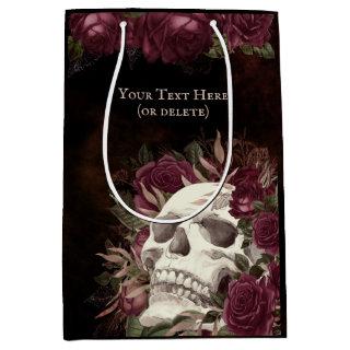 Skull Roses Burgundy Black Grunge Personalized Medium Gift Bag