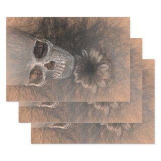 Skull Sunflower Gothic Vintage Sepia Sketch Art Wr  Sheets
