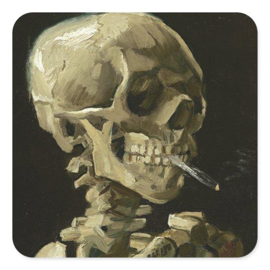 Skull with Cigarette by Van Gogh Square Sticker