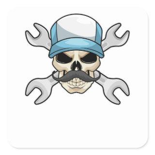 Skull with Mustache & Wrench Square Sticker