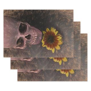 Skull Yellow Sunflower Gothic Vintage Sepia Sketch  Sheets