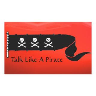 SKULLS AND CROSSED BONES  RED BLACK PIRATE FLAG RECTANGULAR STICKER