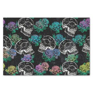 Skulls and Ombre Roses | Cool Funky Dark Grunge Tissue Paper