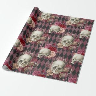 Skulls with Roses and Pink Purple Checkered