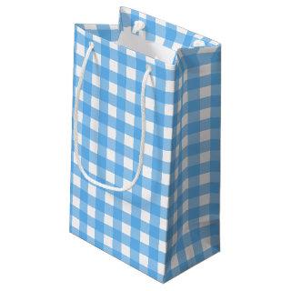 Sky blue gingham small gift bag