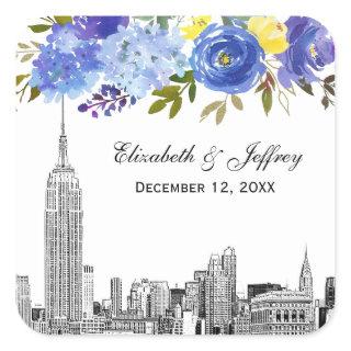 Skyline ESB Etch Blue Yellow Floral Watercolor  Square Sticker