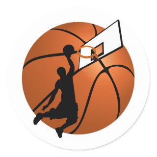 Slam Dunk Basketball Player w/Hoop on Ball Classic Round Sticker