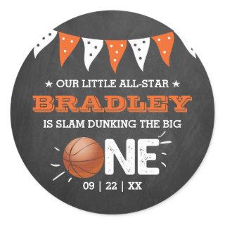 Slam Dunking The Big One | Basketball 1st Birthday Classic Round Sticker